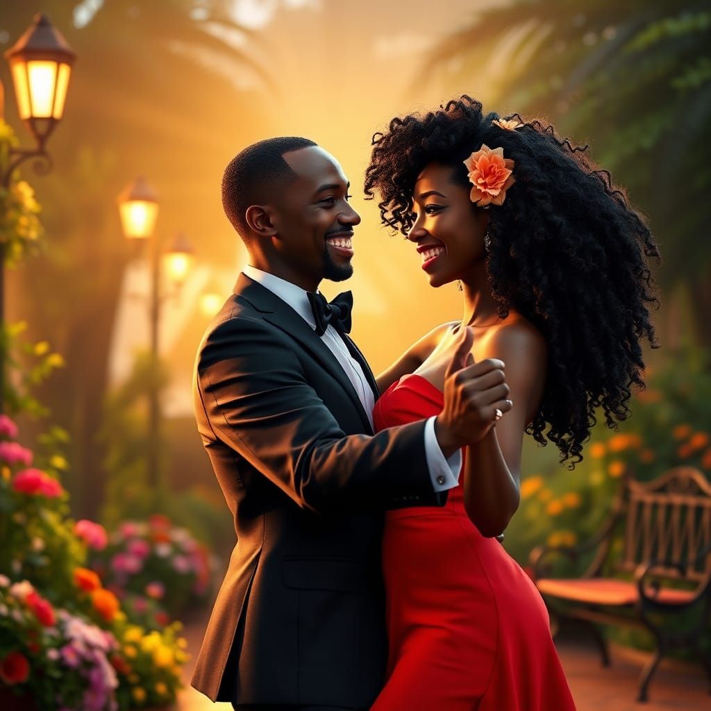 Romantic Tango Dance in a Lush Garden