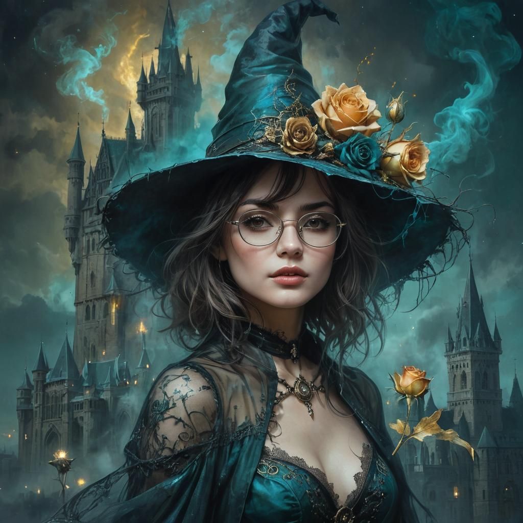 Ethereal Brunette Witch in Academic Gothic Style