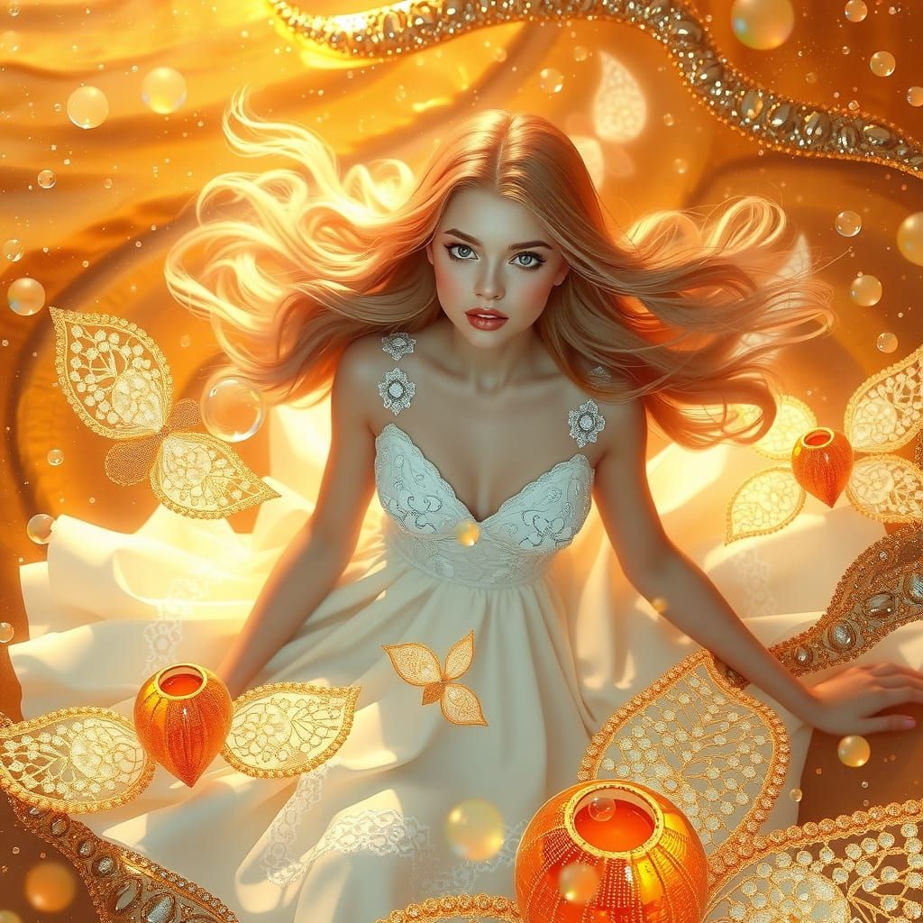 Ethereal Woman Floating on Soda Ocean