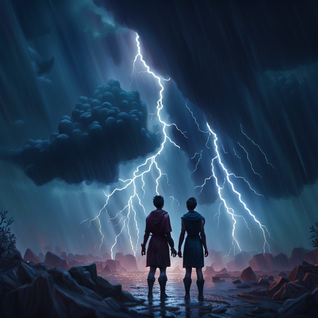 Two People in a Fantastical Thunderstorm