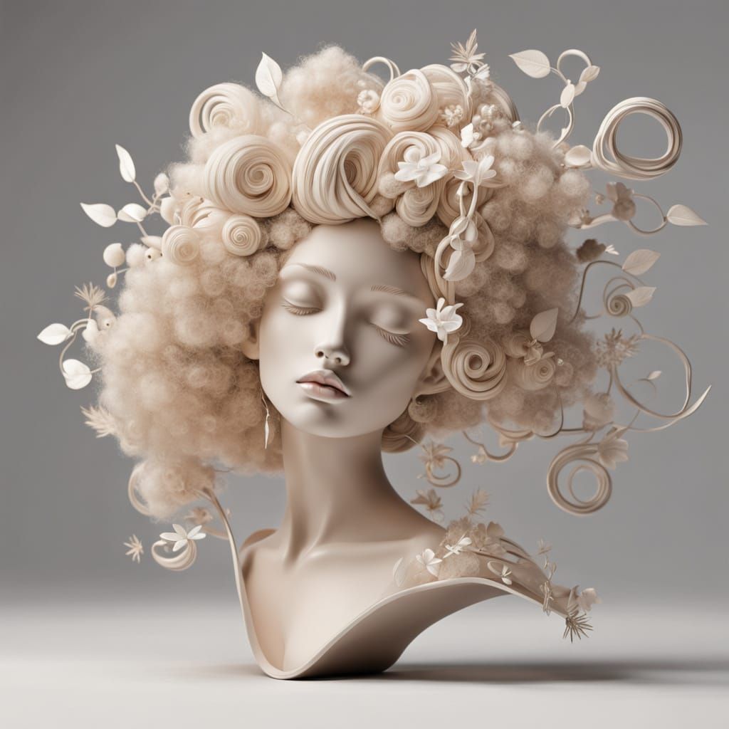 Dreamy Pom Pom Sculpture of Graceful Female Figure