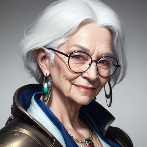 Smiling Elderly Woman Portrait in Hyperdetailed Style