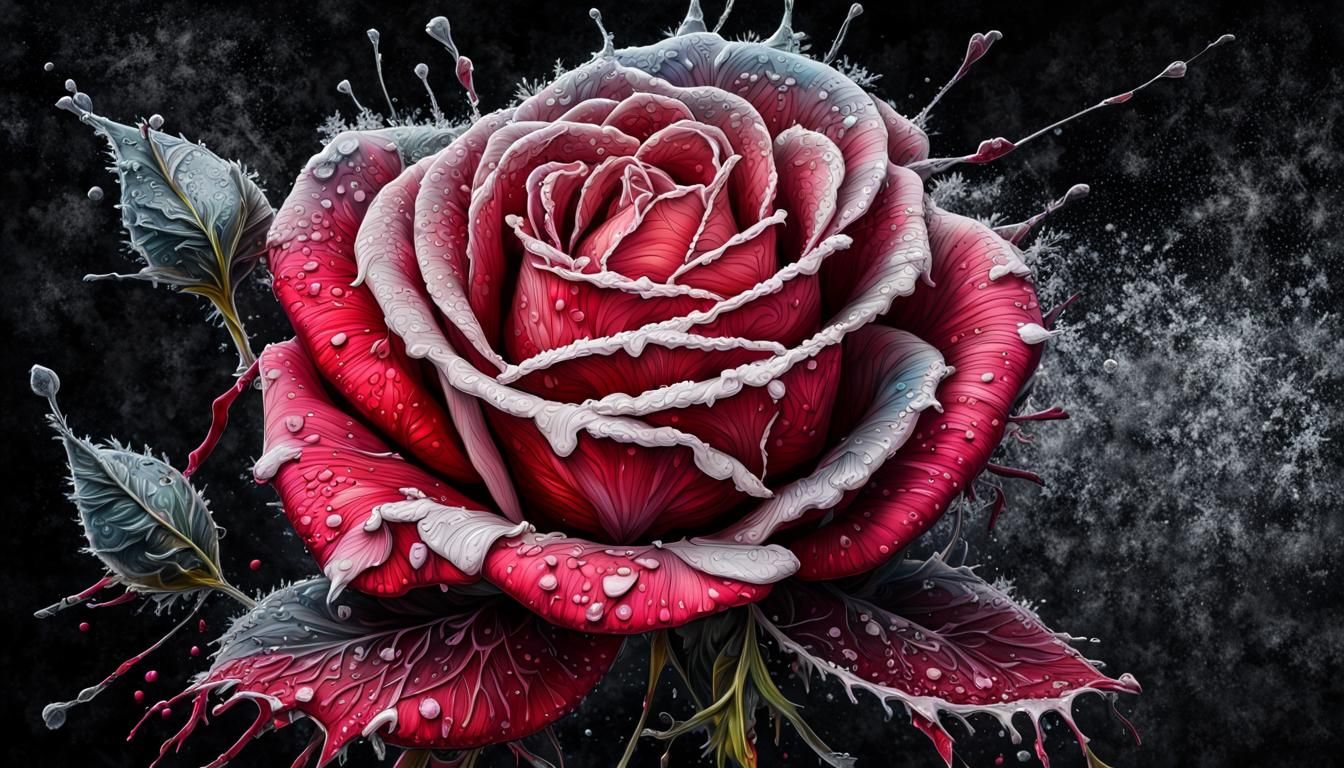 Hyperrealistic Frozen Rose in Graffiti Art Style