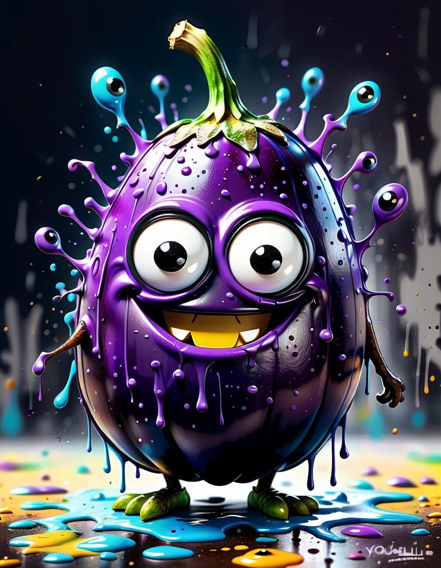 Smiling Chibi Eggplant with Googly Eyes