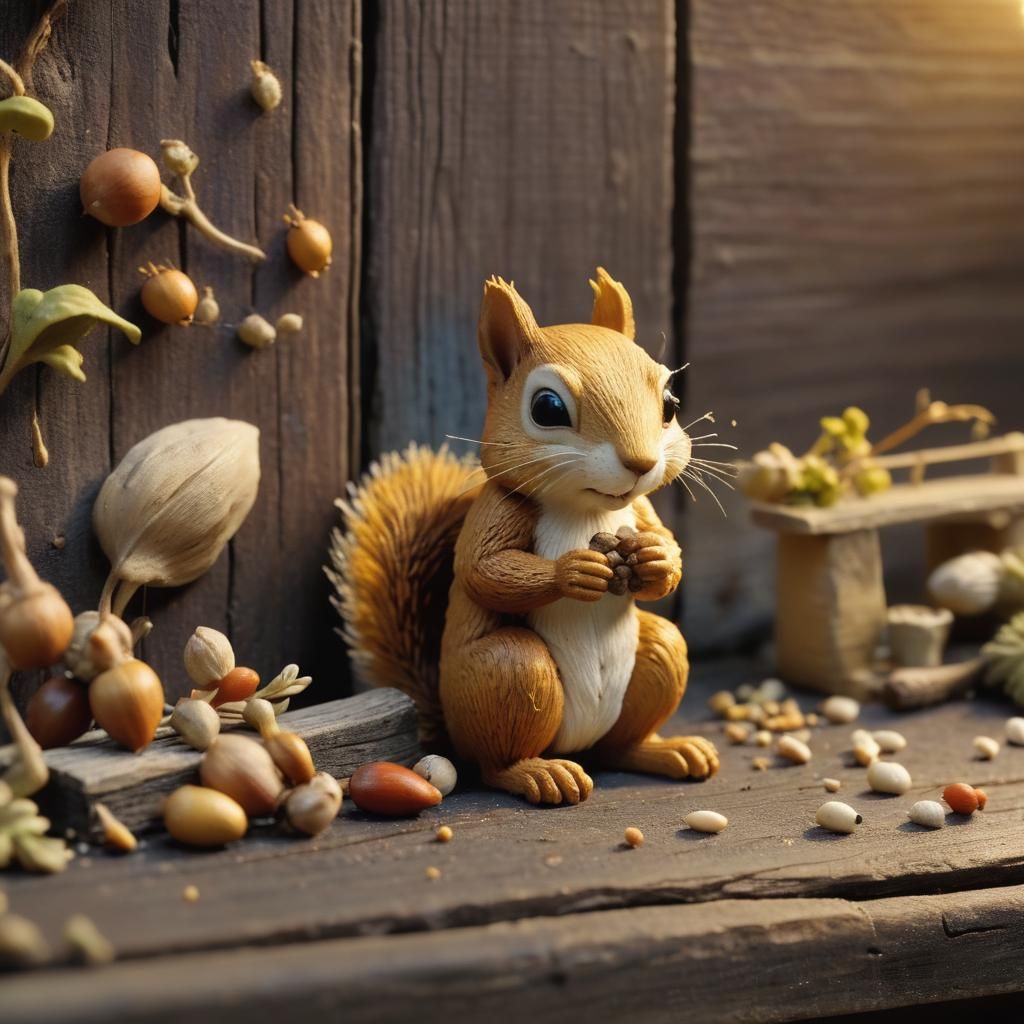 Claymation Squirrel Sorting Seeds in Stop Motion