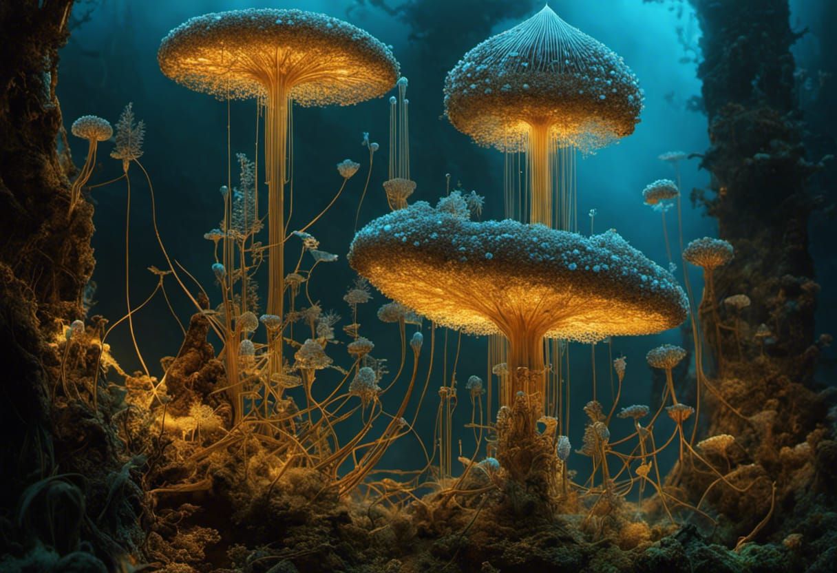 Bioluminescent Mushroom Ecosystem with Crystalline Viruses