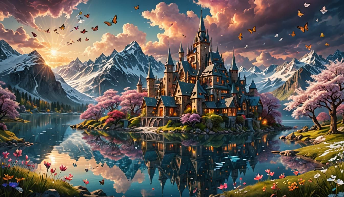 Fairy City Springtime Fantasy: Fractal Art Masterpiece