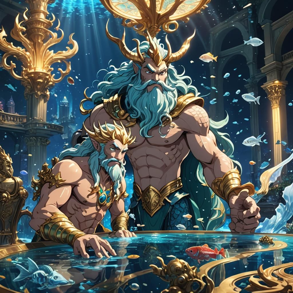 Majestic King Triton Leads with Wisdom in Anime-Style Underw...