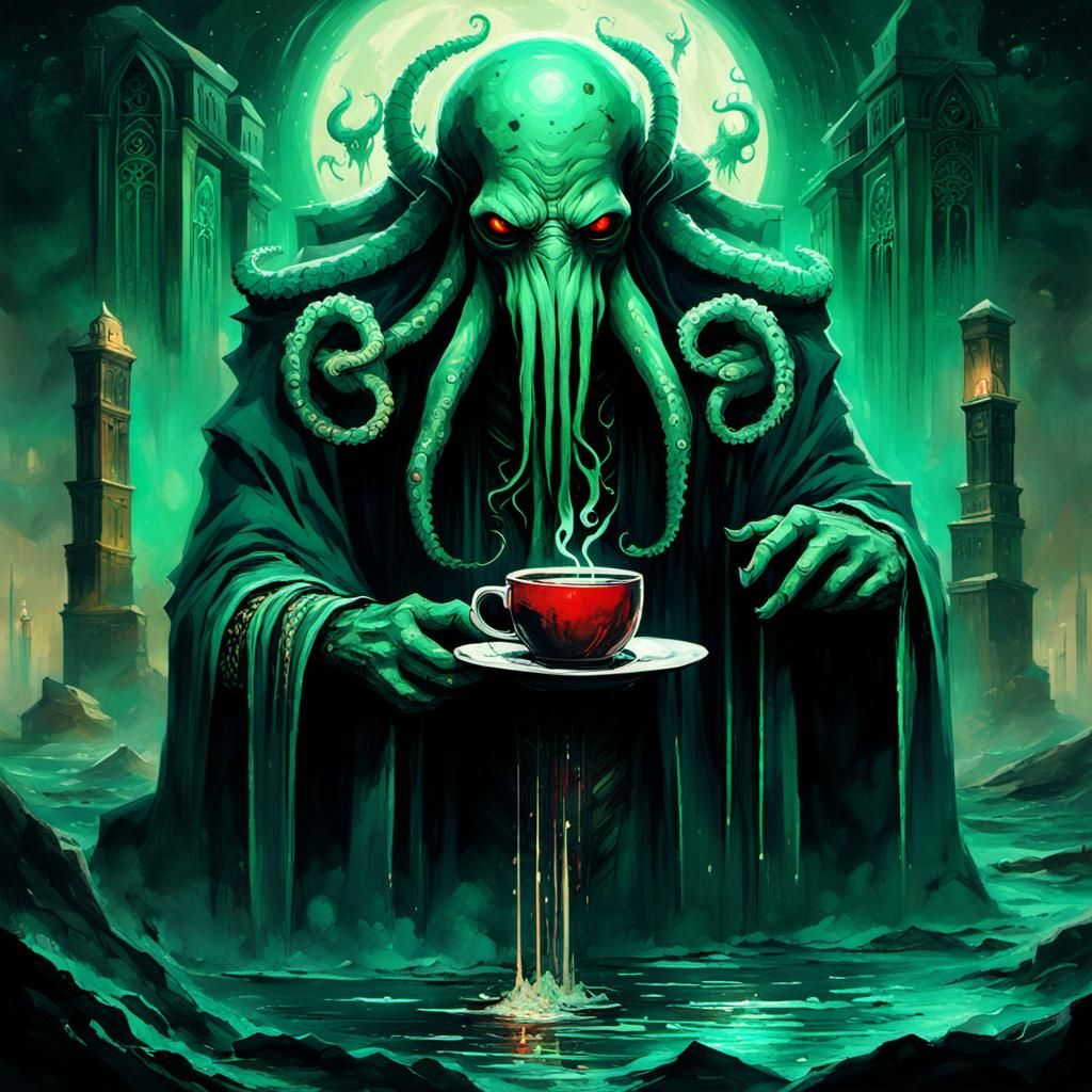 Gothic Horror God Drinks Coffee