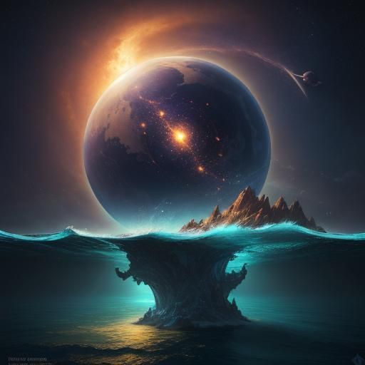 Cute Astronaut in Ocean: Detailed Matte Painting