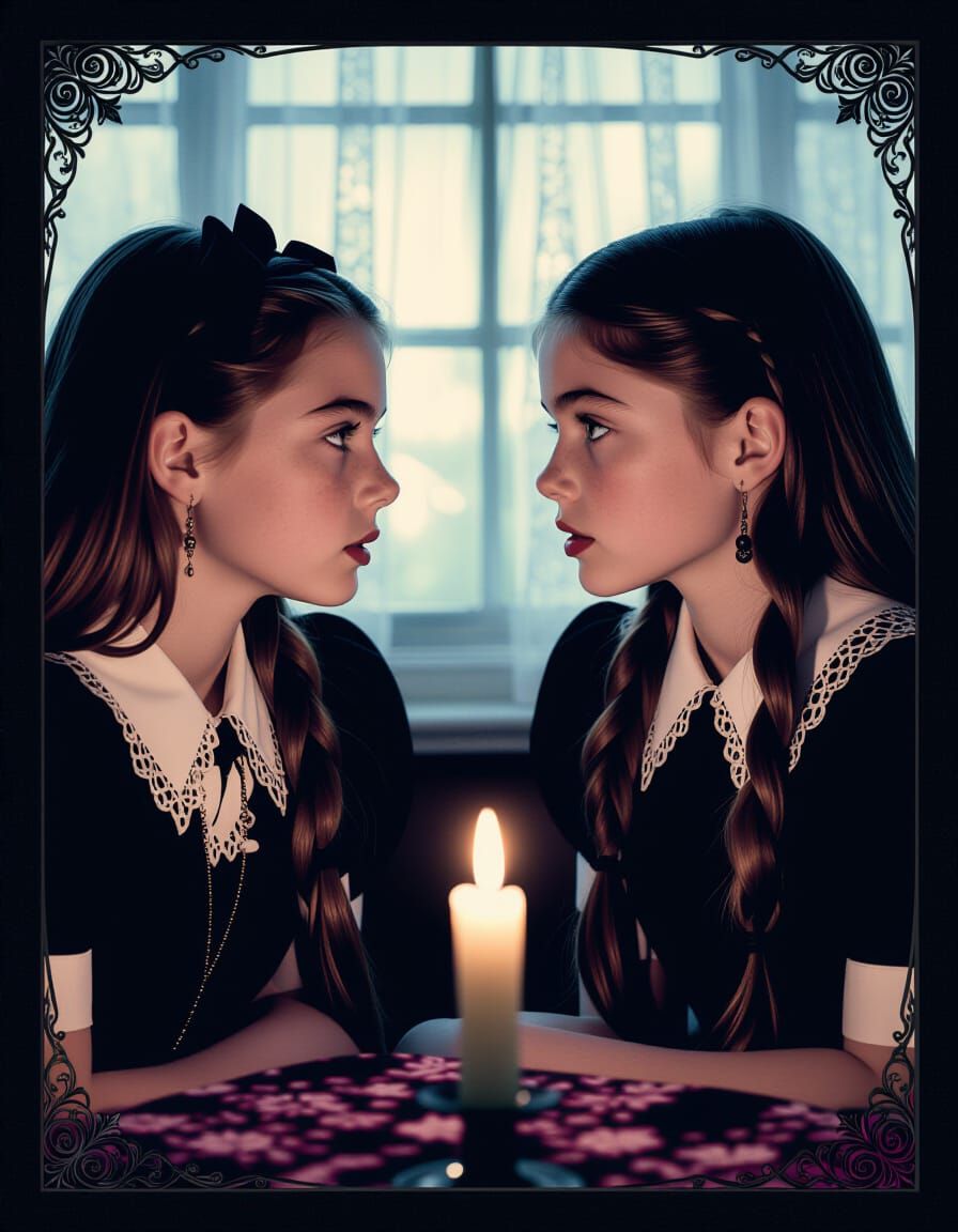 Gothic Schoolgirls in Intimate Portrait with Moody Lighting