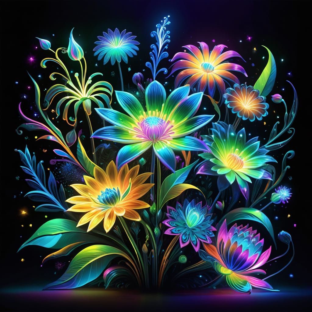 Cosmic Flowers Bloom with Neon Light