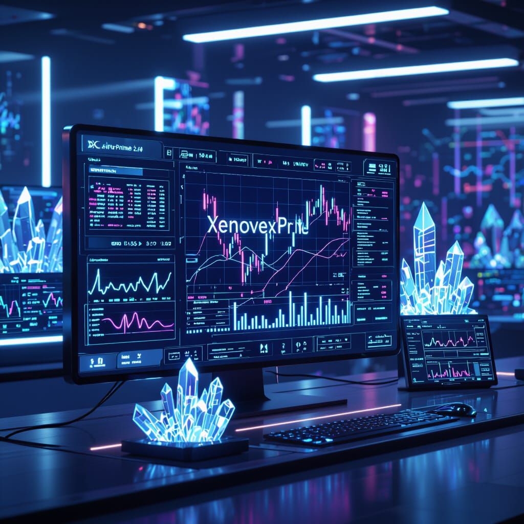 Futuristic Trading Platform Interface in Electric Blue and P...