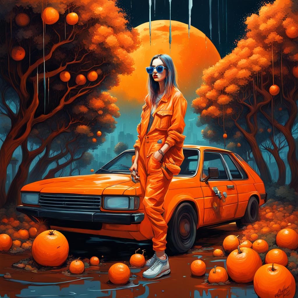 Cyberpunk Lady in an Orange Dreamscape
