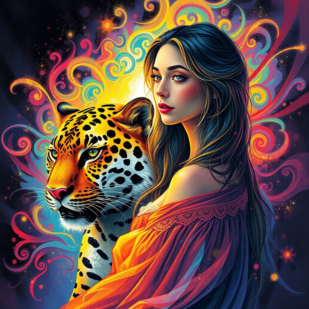 Ethereal Goddess amidst Vibrant Street Art Landscape with Ma...