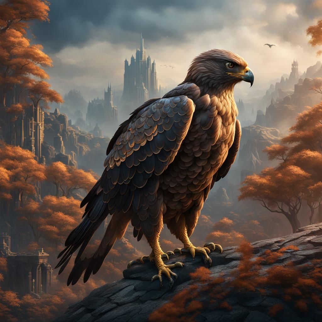 Detailed Hawk Matte Painting in Deep Color