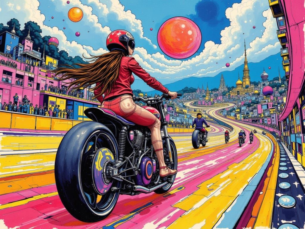Psychedelic Motorcycle Race: Alcohol Ink Art