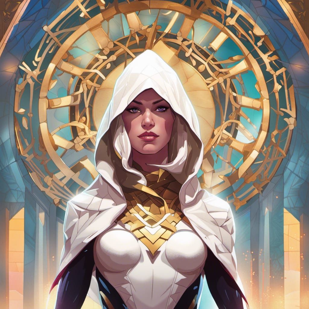 Spider-Gwen as Greek Priestess in Mosaic Style