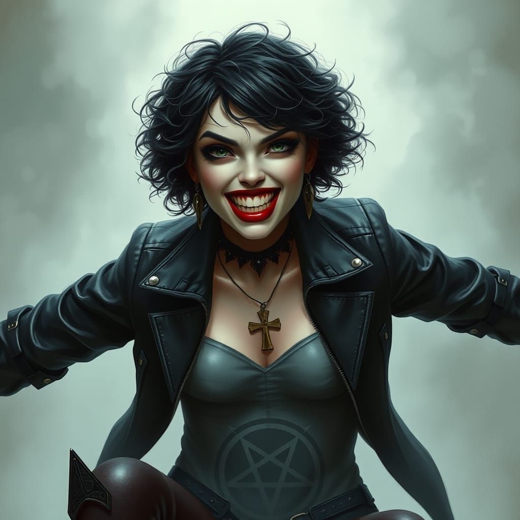 Pale Woman Levitating Angrily in Ethereal Fantasy