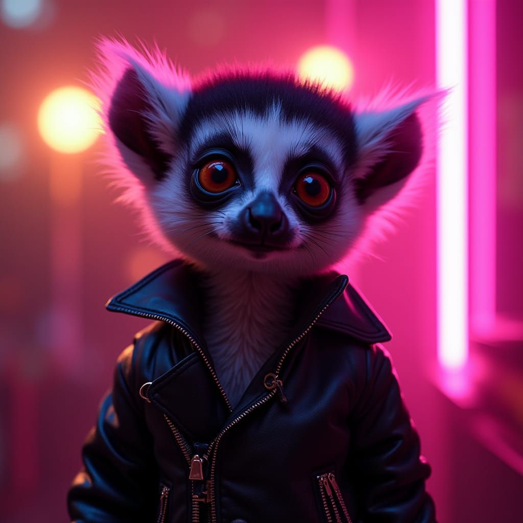 Neon Lemur Cub in Lowbrow Art Style
