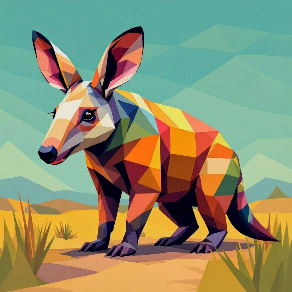 Low Poly Surreal Patchwork Aardvark