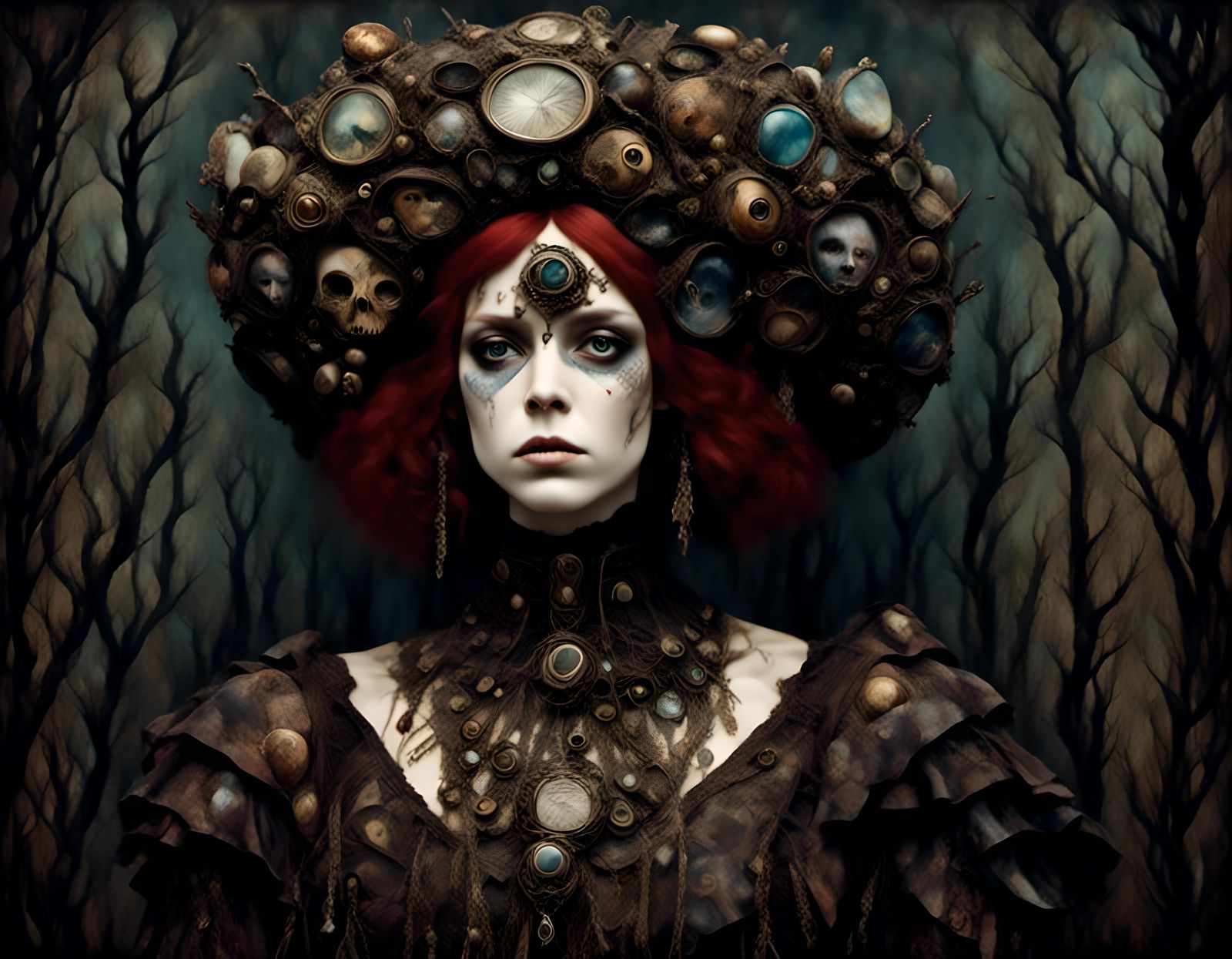 Gothic Victorian Witch Collecting Mushrooms