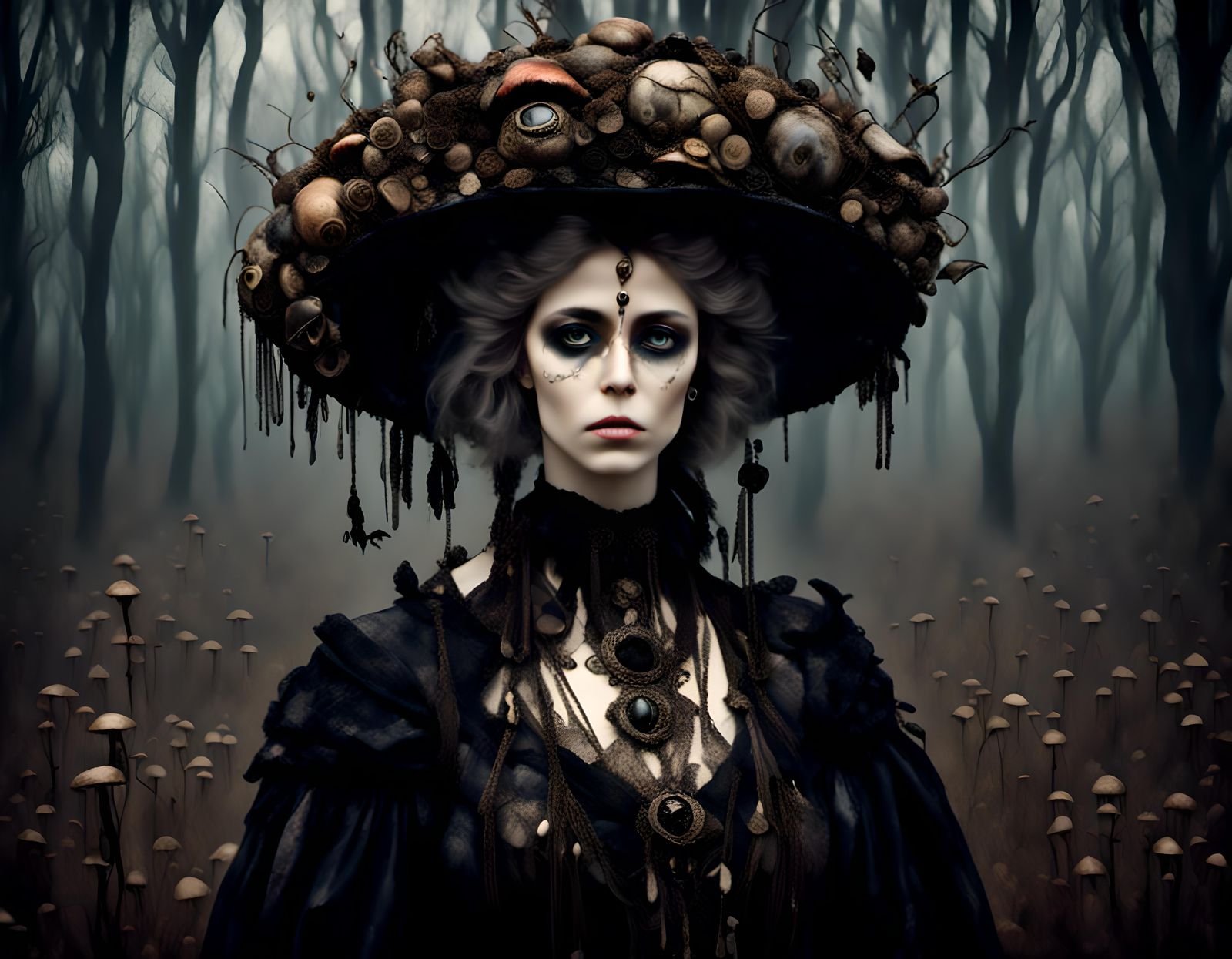 Gothic Witch in Wildflower Wood, Alcohol Ink Art