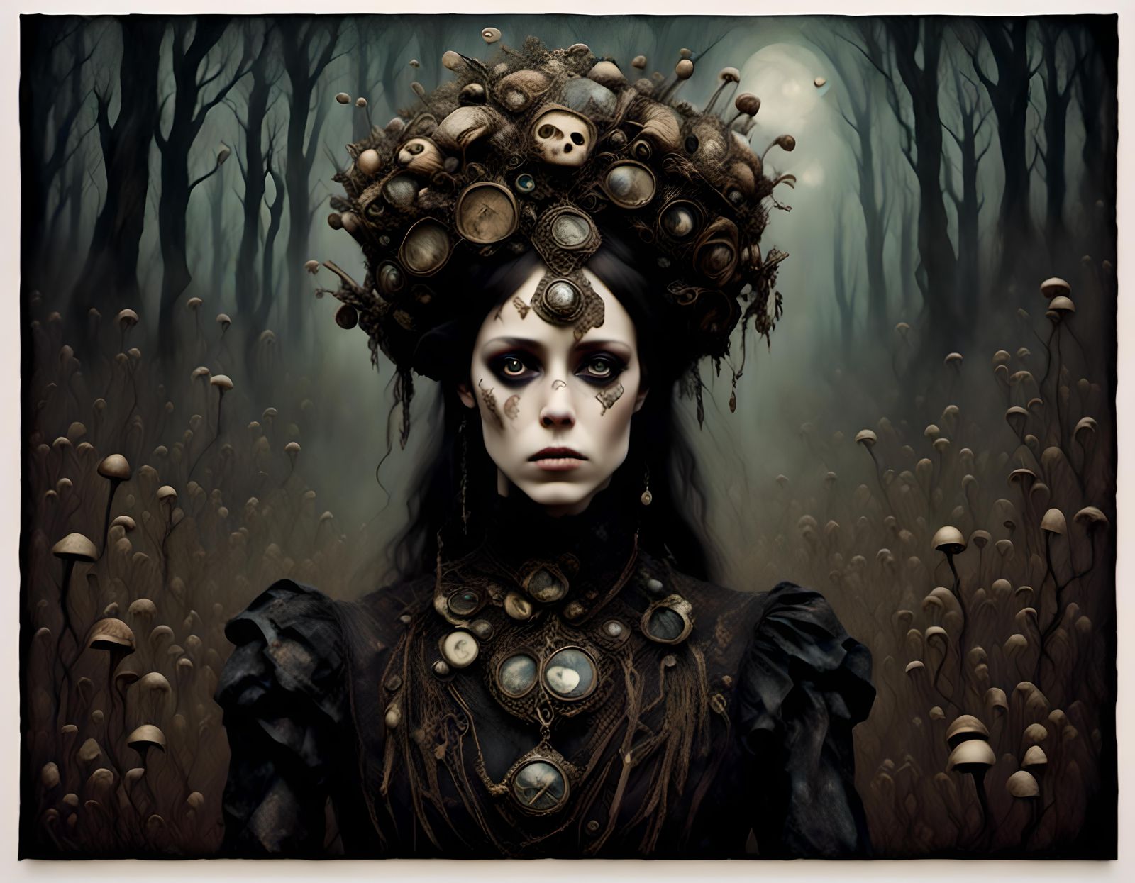 Gothic Victorian Woman Gathering Mushrooms
