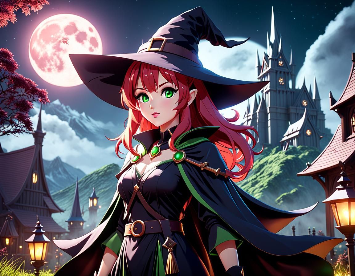Anime Witch Under Moonlight: Fantasy Concept Art