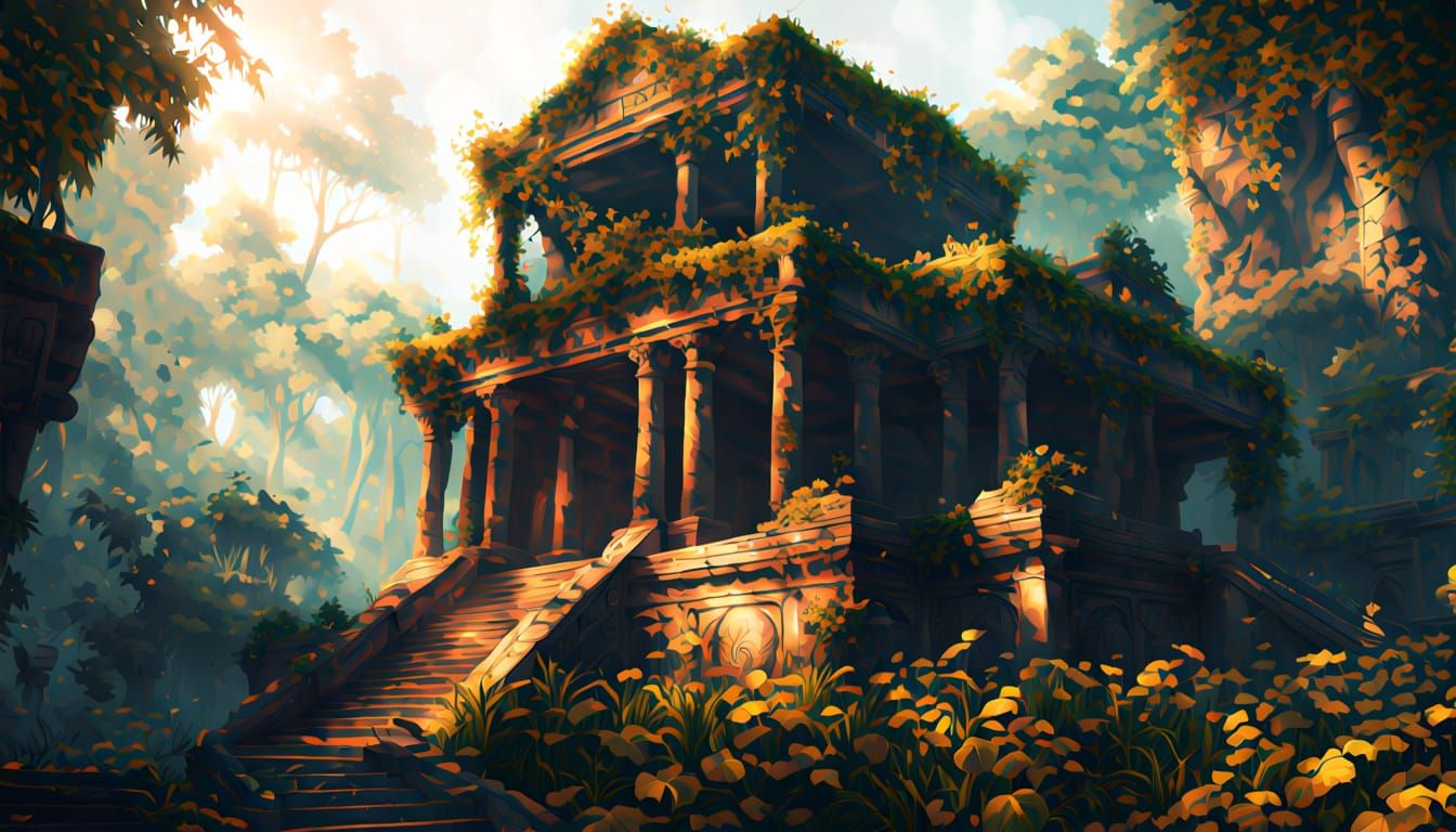 Siamese Cat in Overgrown Jungle Temple