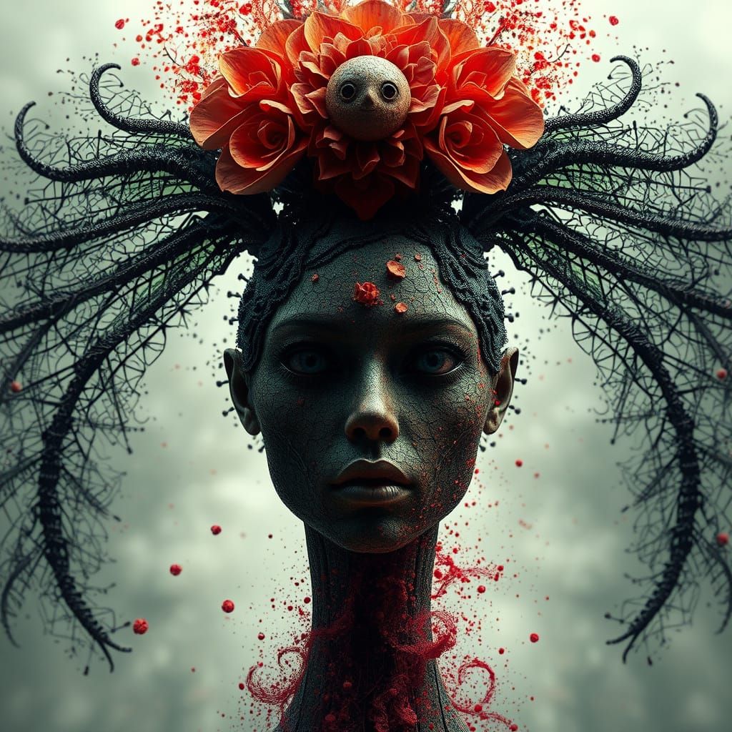Mysterious Earth Goddess in Vibrant, Surreal Beauty