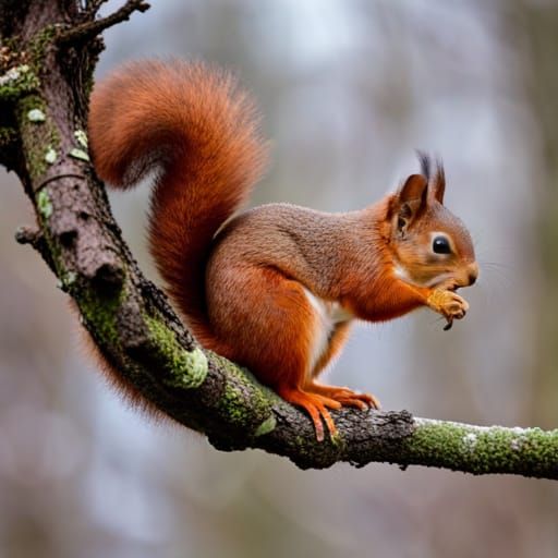 Red Squirrel Leaps in Scottish Highlands Forest