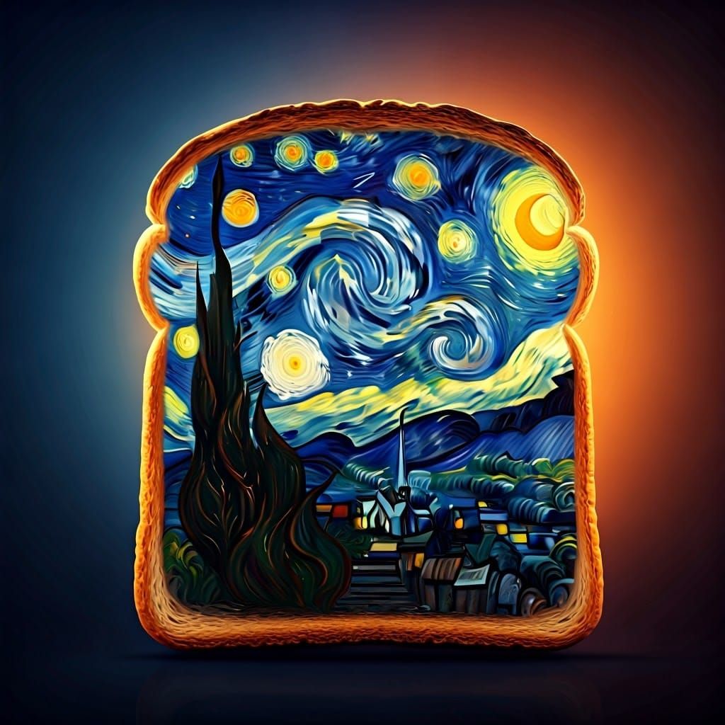 Starry Night Toast: Cosmic Scene on Toasted Bread
