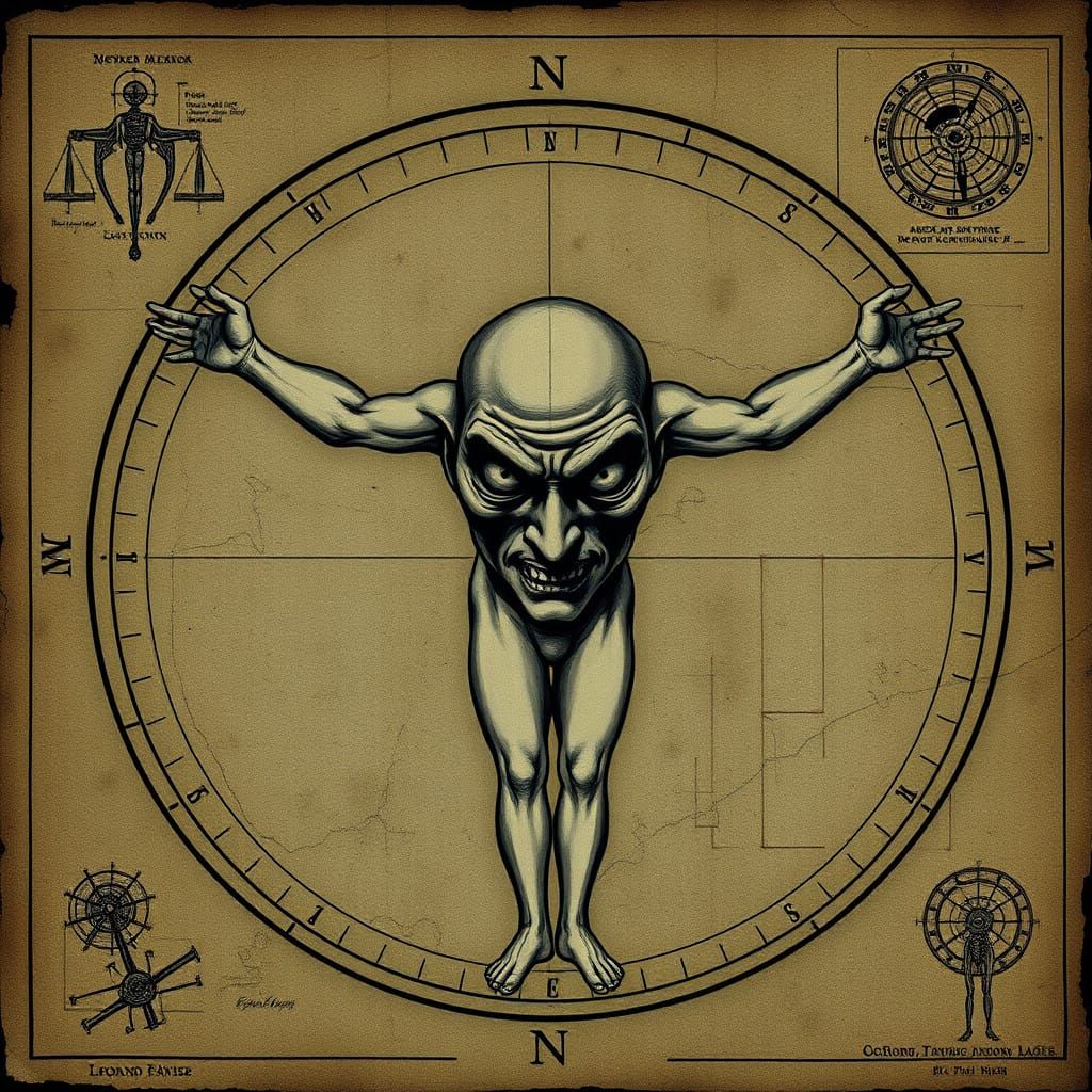 Sinister Vitruvian Man in Dark Gothic Style