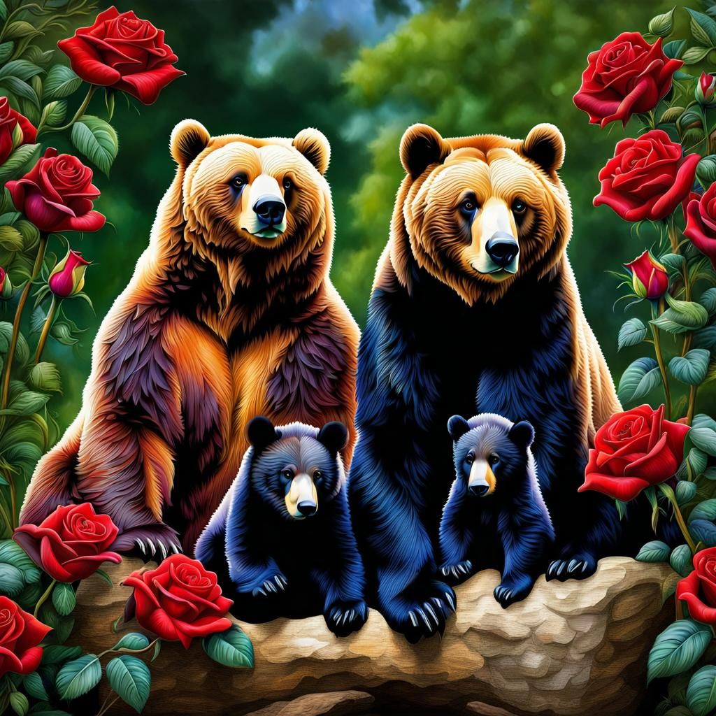 Colorful Bears in Zoo Enclosure: Airbrush Art