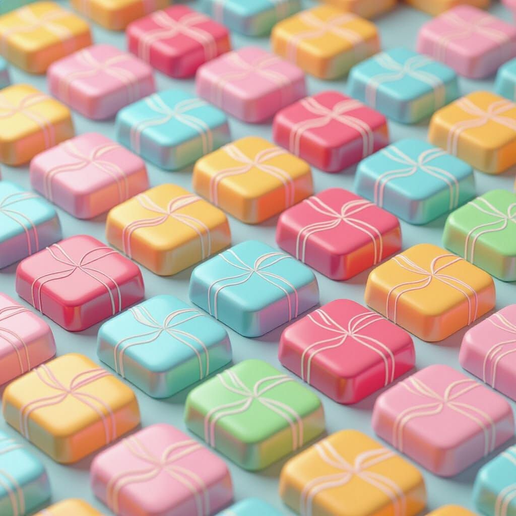 Vibrant Candy Tiles with Fractal Patterns and 3D Shading
