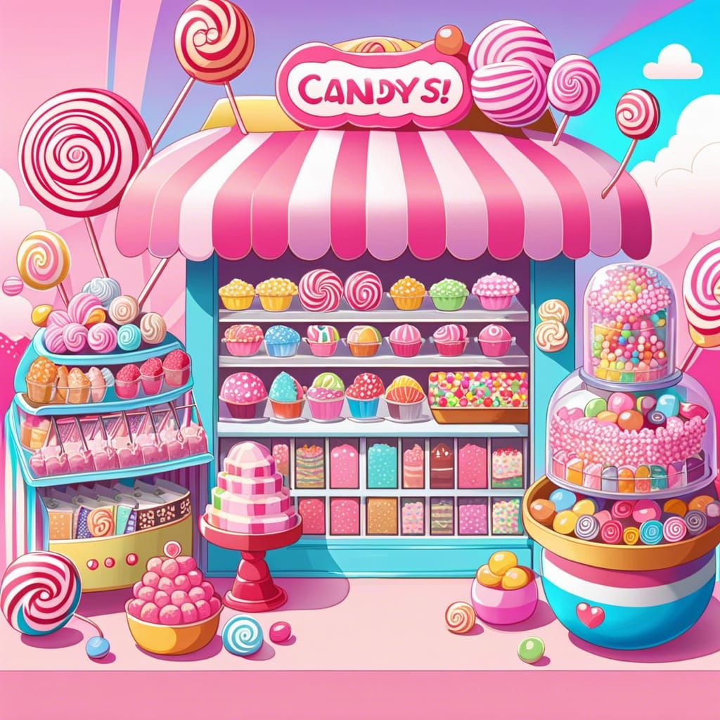 Colorful Kawaii Candy Shop in Japanese Pop Style