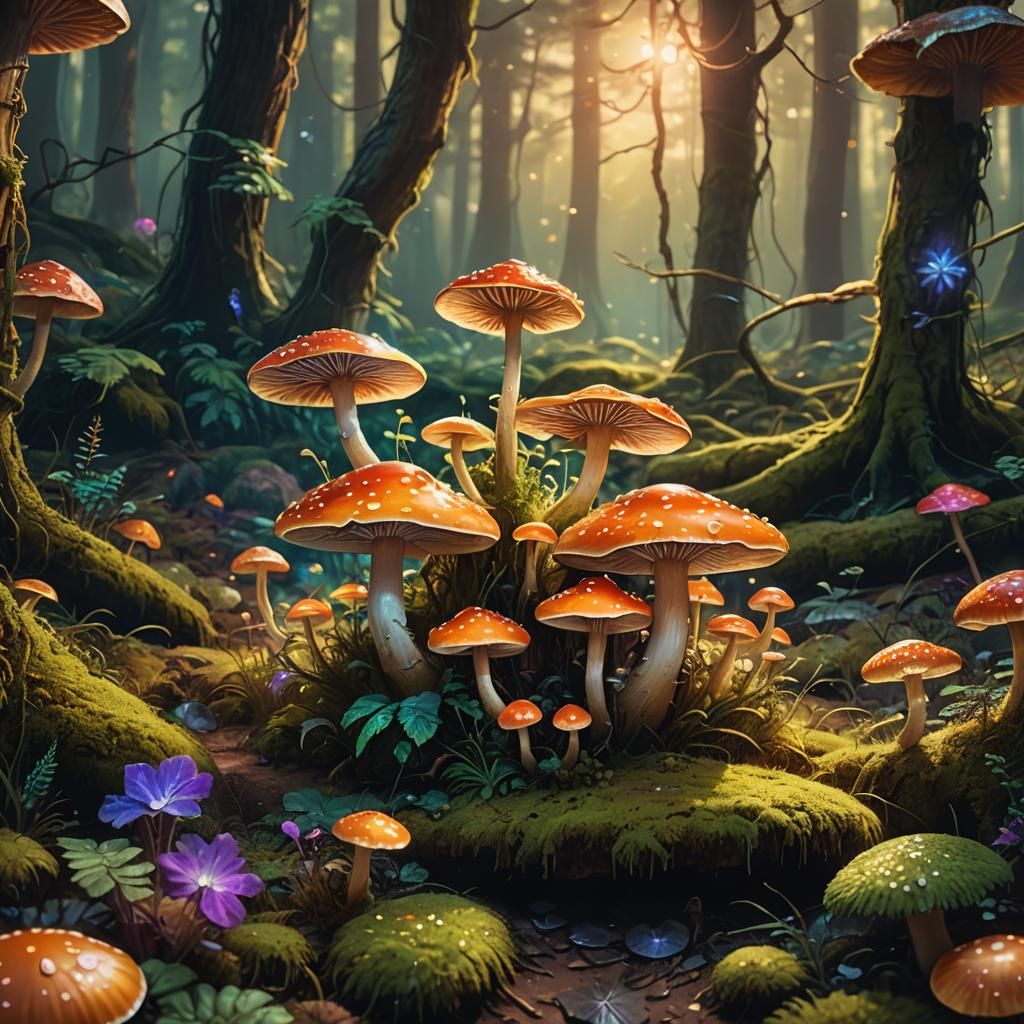 Glowing Mushroom in Mystical Forest: Fantasy Art
