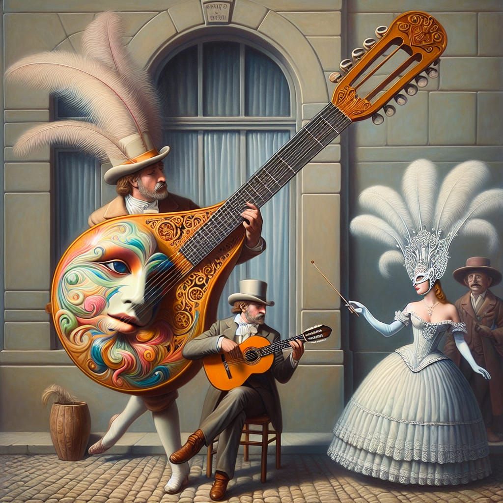 Carnival Parade Scene in Surrealist Style