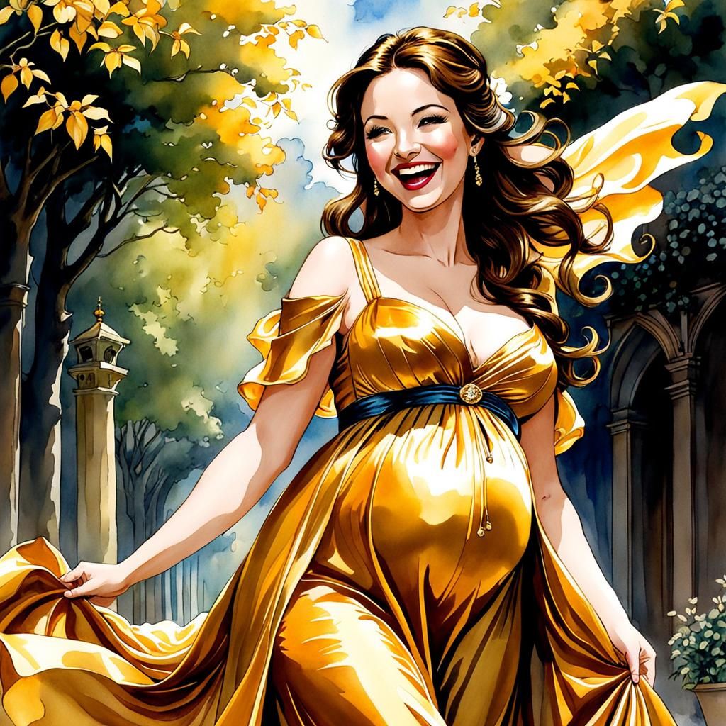 Cute pregnant Belle laughing out loud