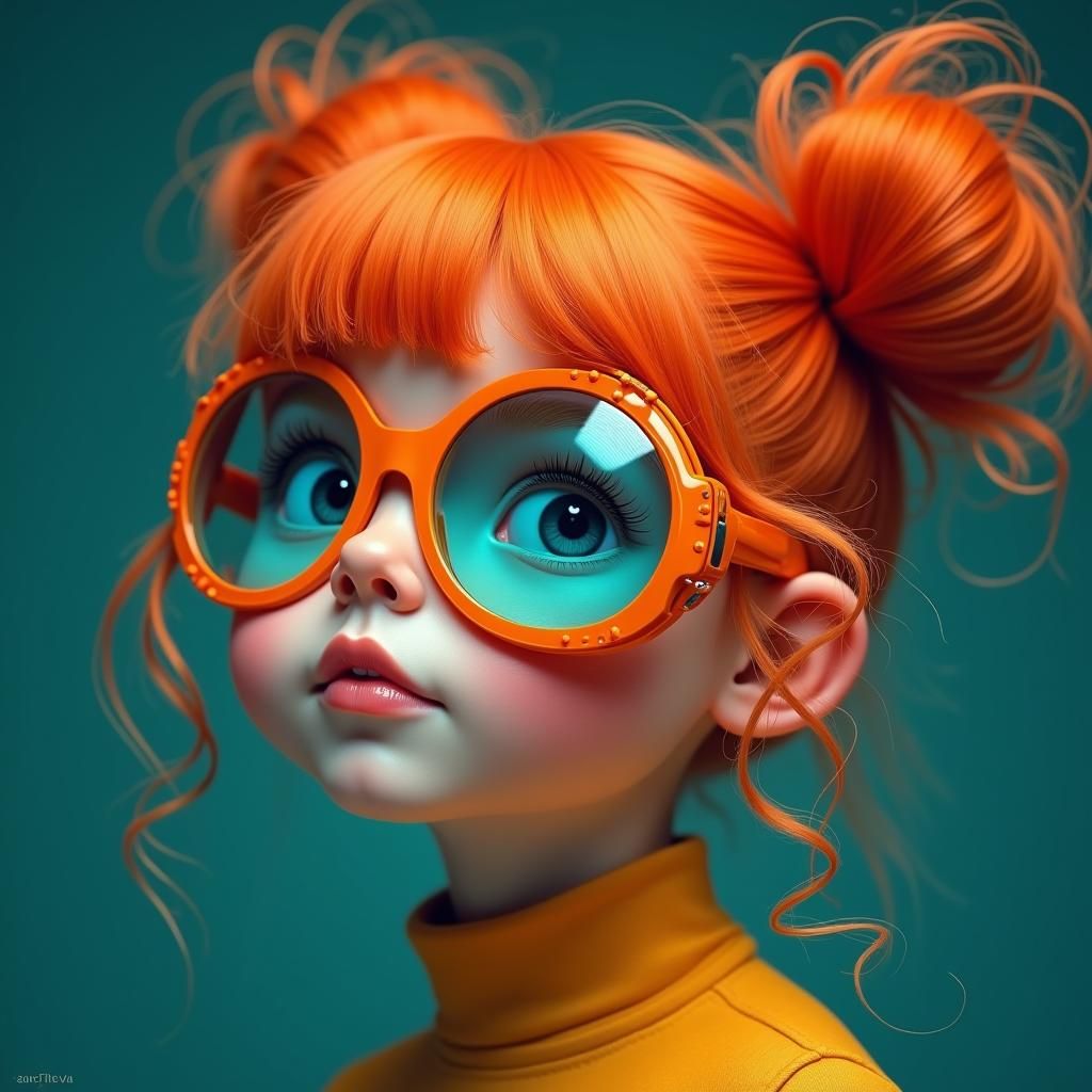 Girl with Orange Hair in Retro-Futuristic Style