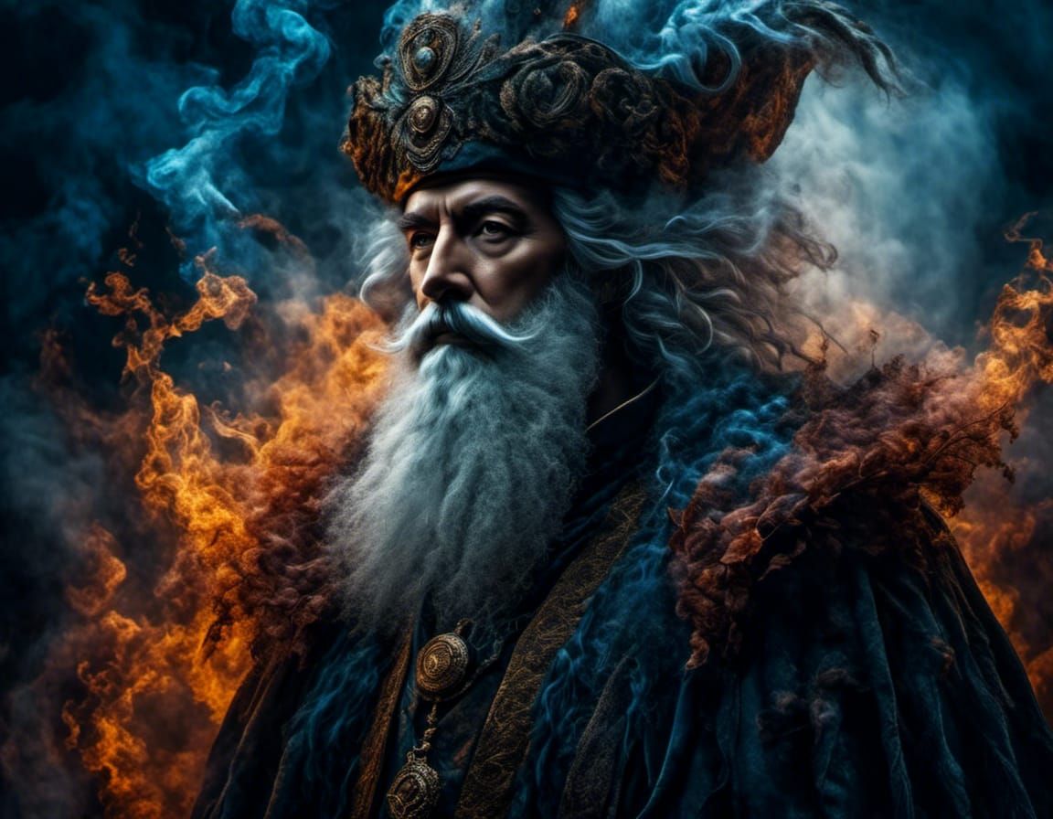 Mystical Wizard Portrait in Swirling Mist