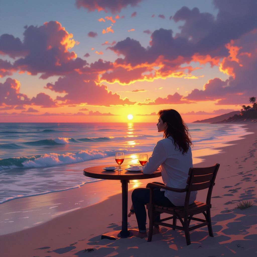 Vibrant Beach Restaurant at Sunset, Concept Art Style