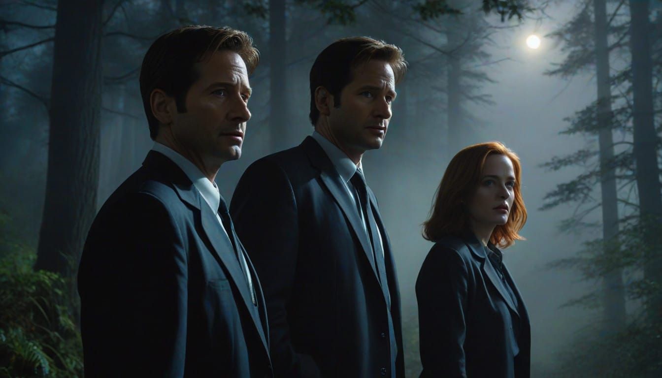 Eerie Duo Amidst Mysterious Forest in Oil Painting Style