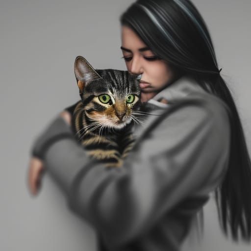 Woman Comforts Worried Tabby Cat in High Definition