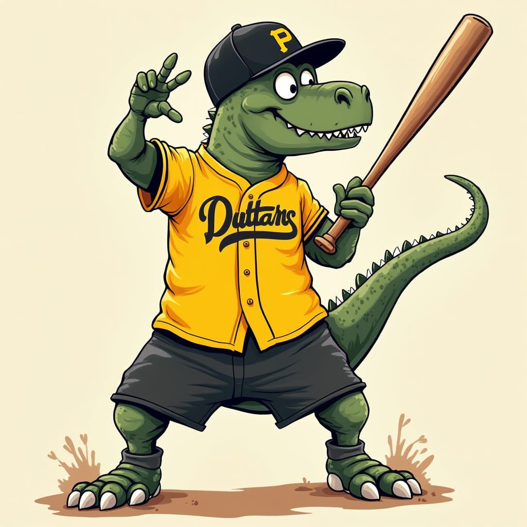 Dinosaur Swings Baseball Bat in Futuristic Style