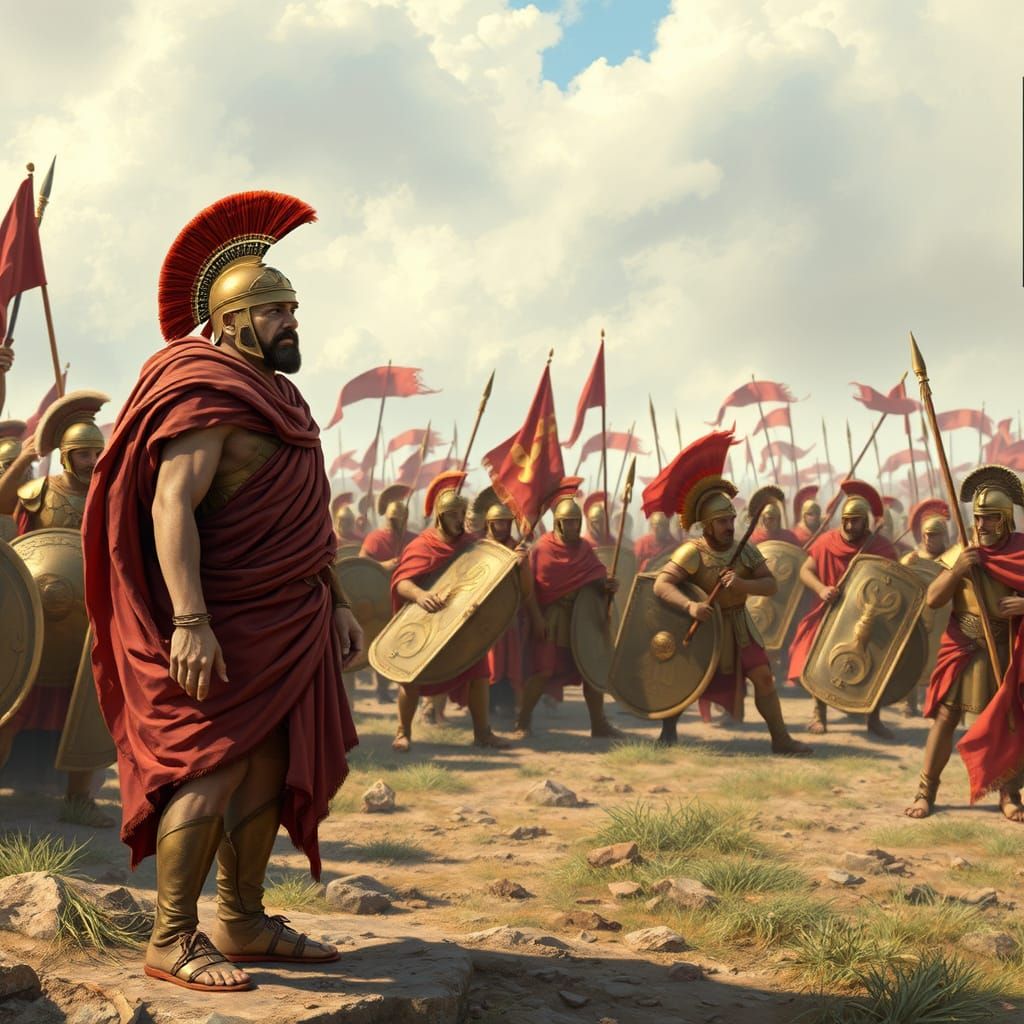 Roman General Assessing Post-Battle Situation