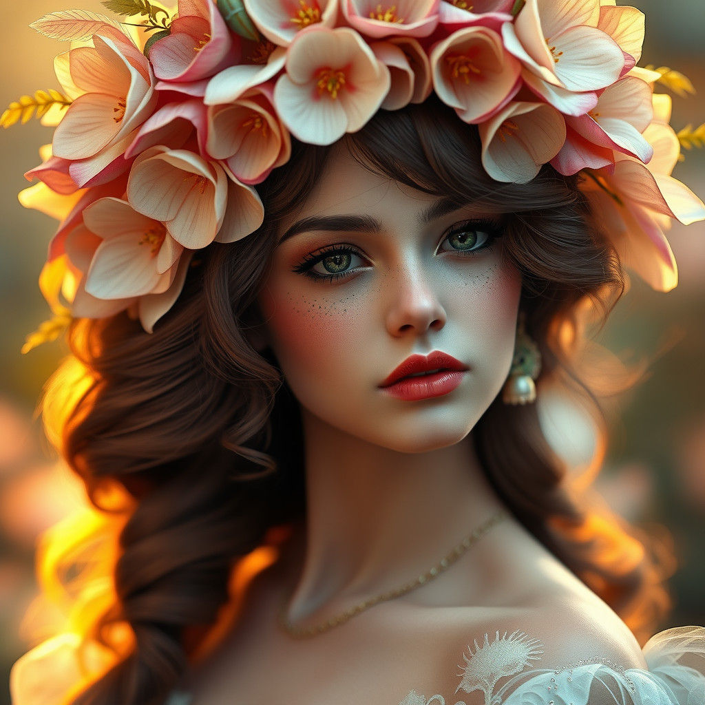 Fantasy Flower Girl Portrait in Art Nouveau Style