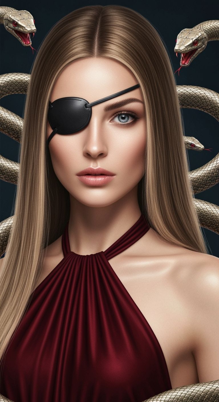 Sci-Fi Woman with Mechanical Snakes and Eyepatch