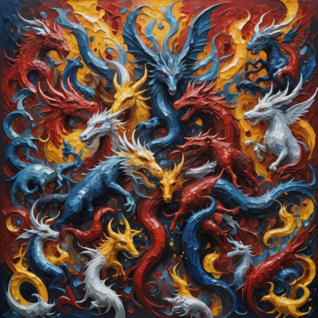 Mythical Creatures Emerge as Impasto Oil Painting
